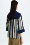 Print twill stretch knit oversize blouse