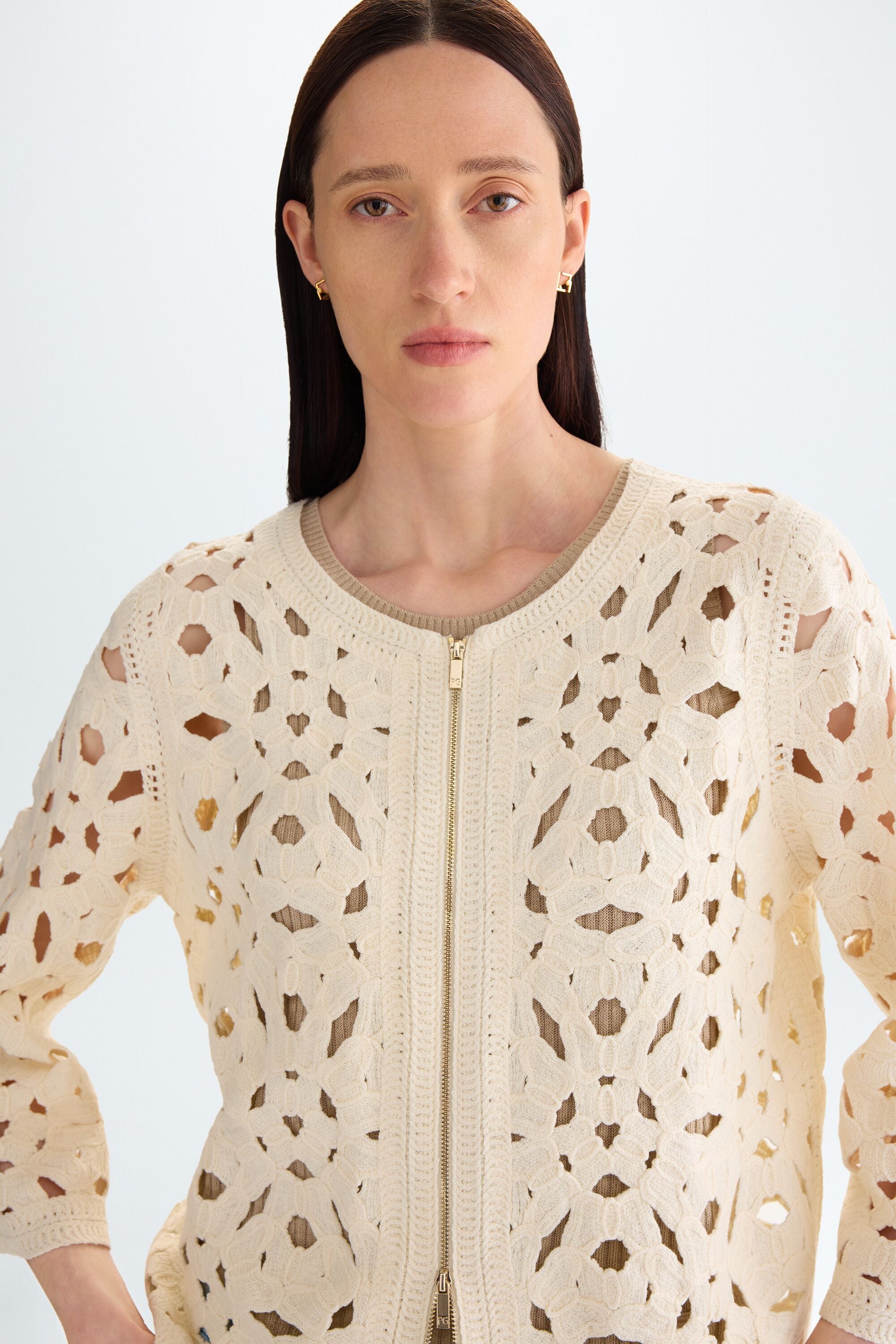 Macrame straight-fit short jacket ecru - Purificacion Garcia Poland