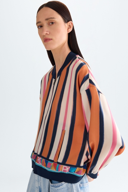 CINTA PG STRIPED PRINT TWILL BOMBER JACKET