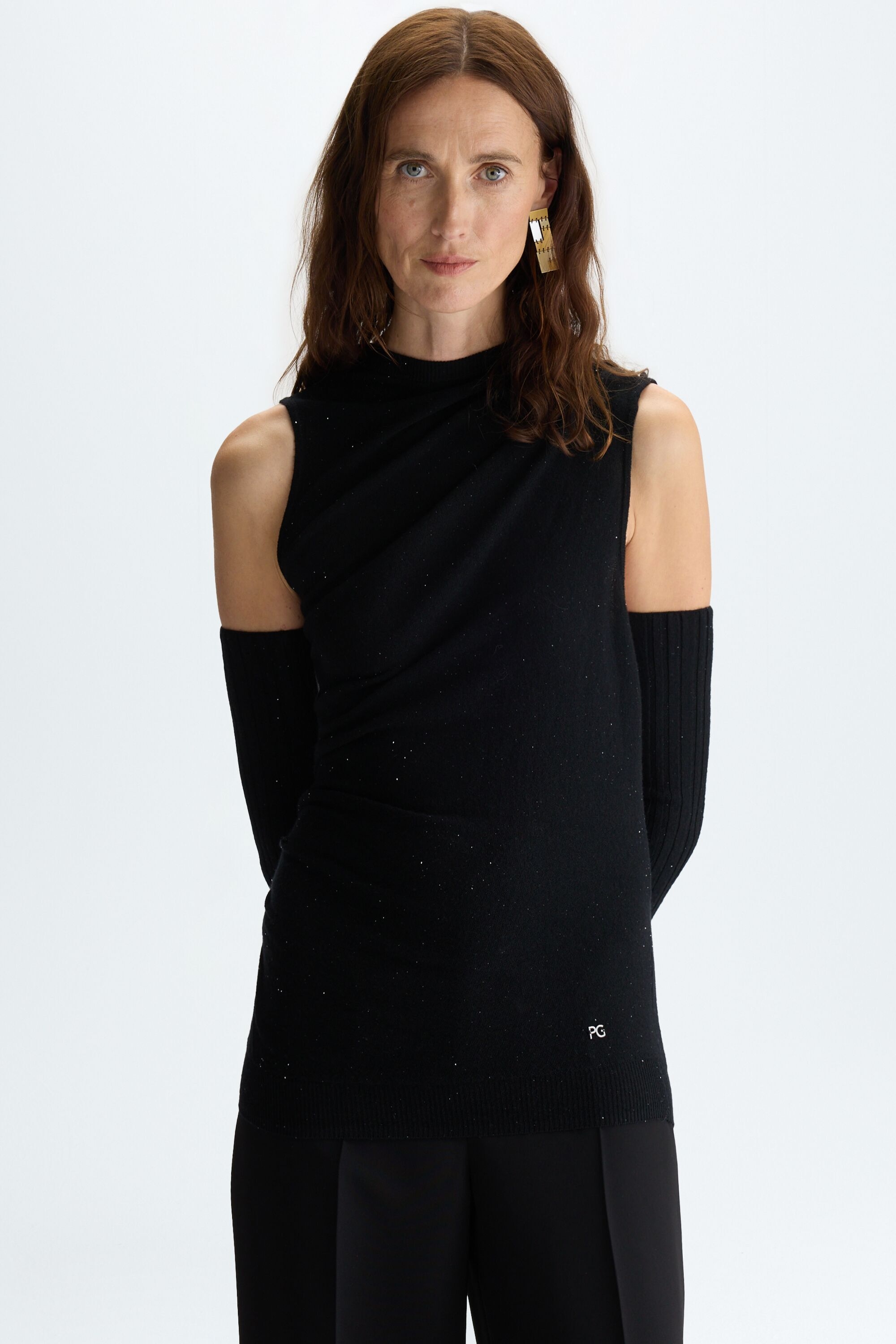 Sequinned knit fitted top with gloves