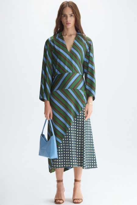MARGACUBO STRIPED PRINTS TWILL A-LINE DRESS