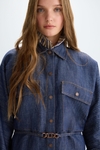 Denim-effect linen cocoon-fit shirt dress