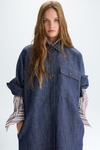 Denim-effect linen cocoon-fit shirt dress