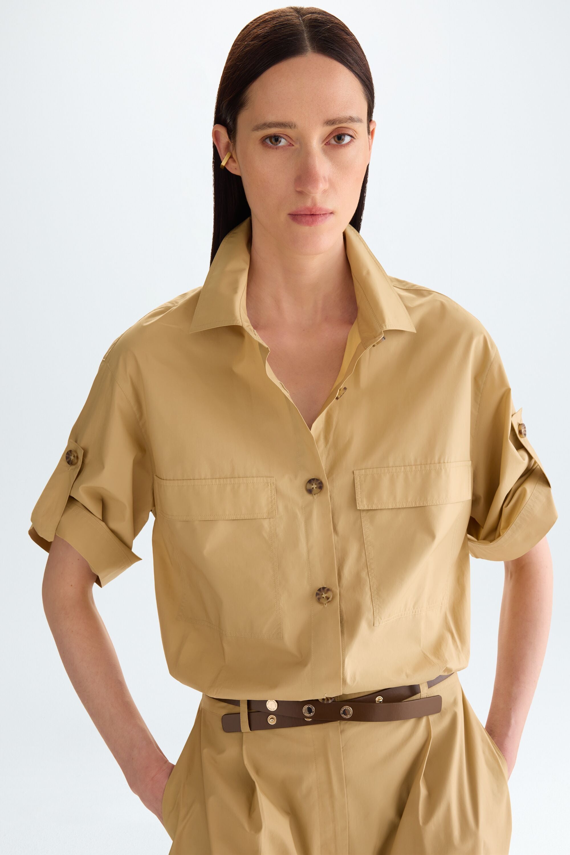 Poplin straight-fit jumpsuit camel - Purificacion Garcia Belgium