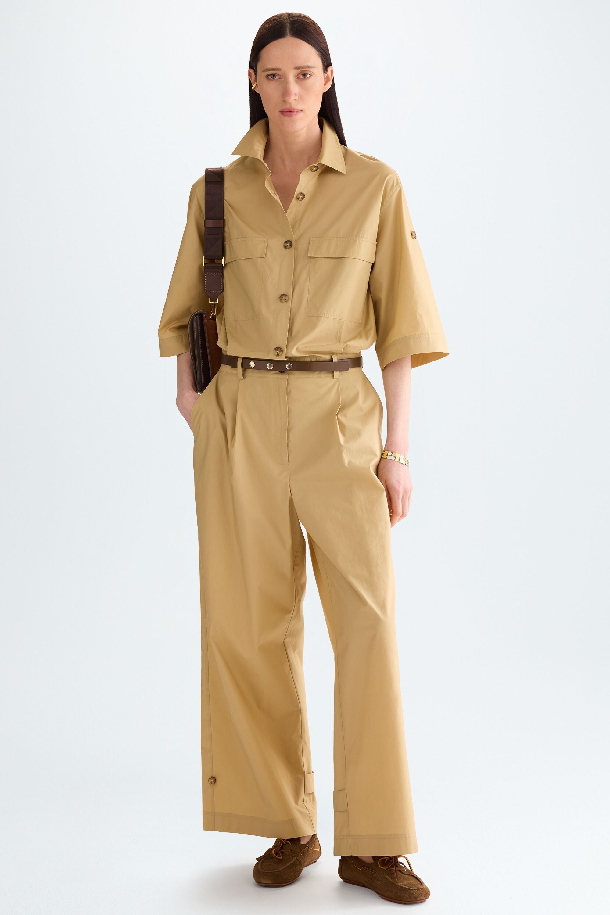 Poplin straight-fit jumpsuit camel - Purificacion Garcia Belgium