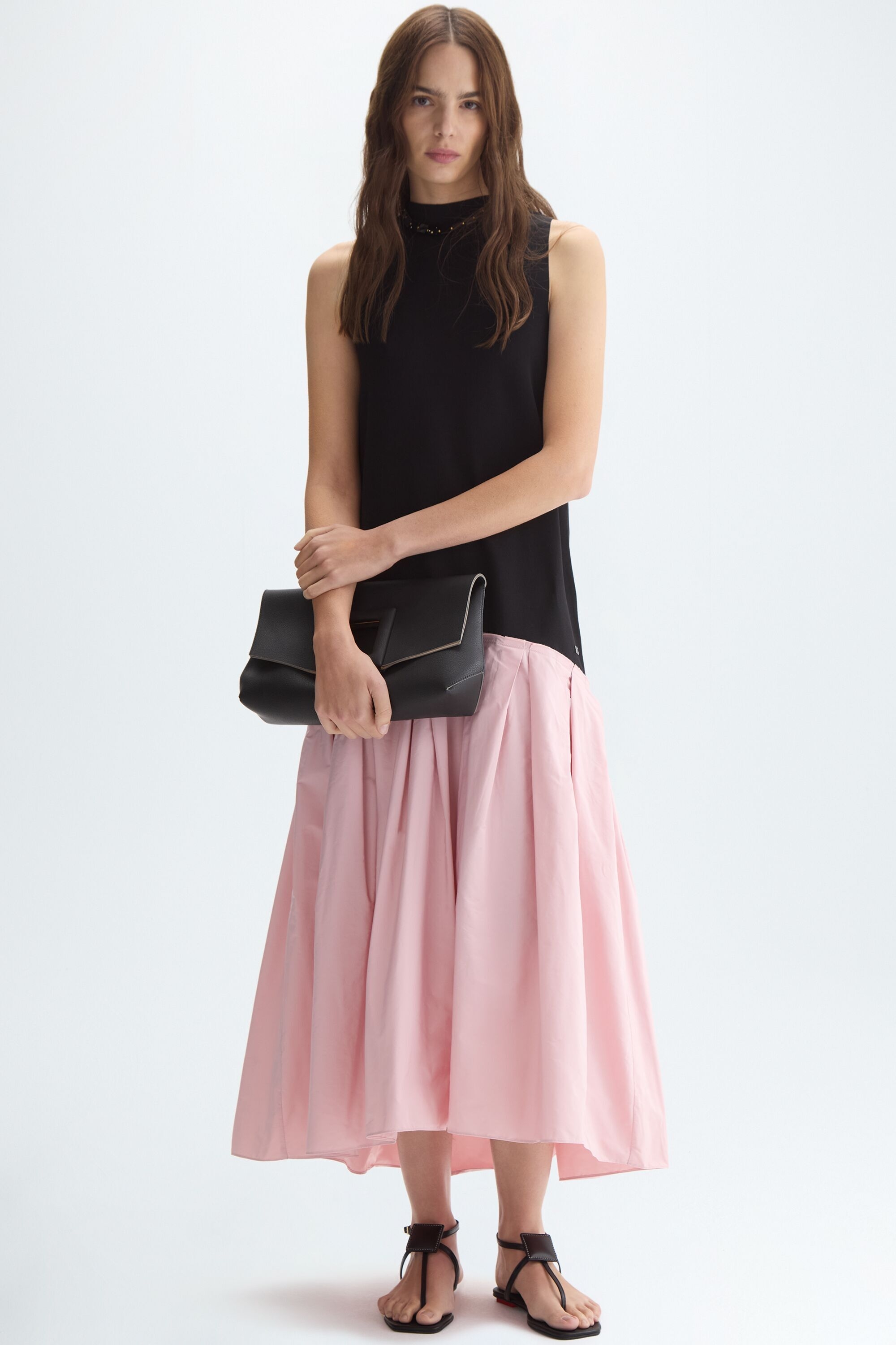Stretch-knit taffeta A-line long dress