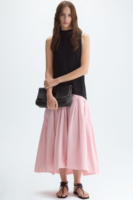 STRETCH-KNIT TAFFETA A-LINE LONG DRESS