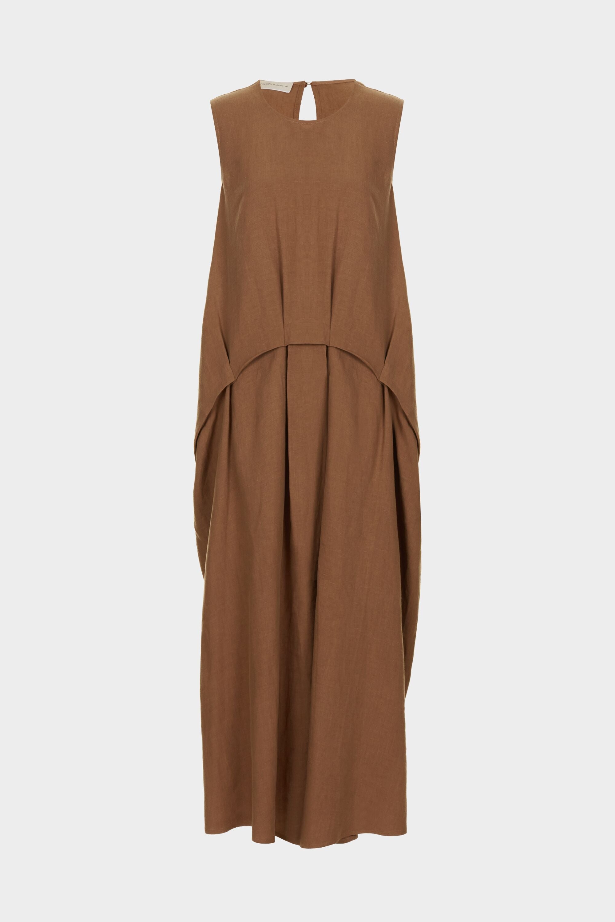 Linen cocoon-fit midi dress earth brown - Purificacion Garcia United States