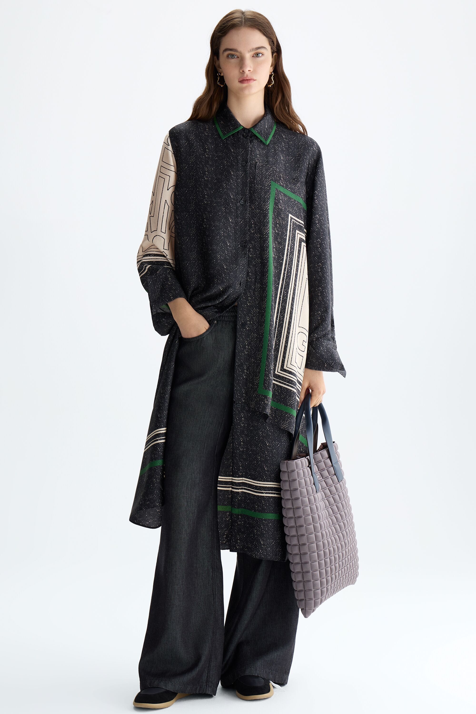 Herringbone PG Lines print twill shirt dress