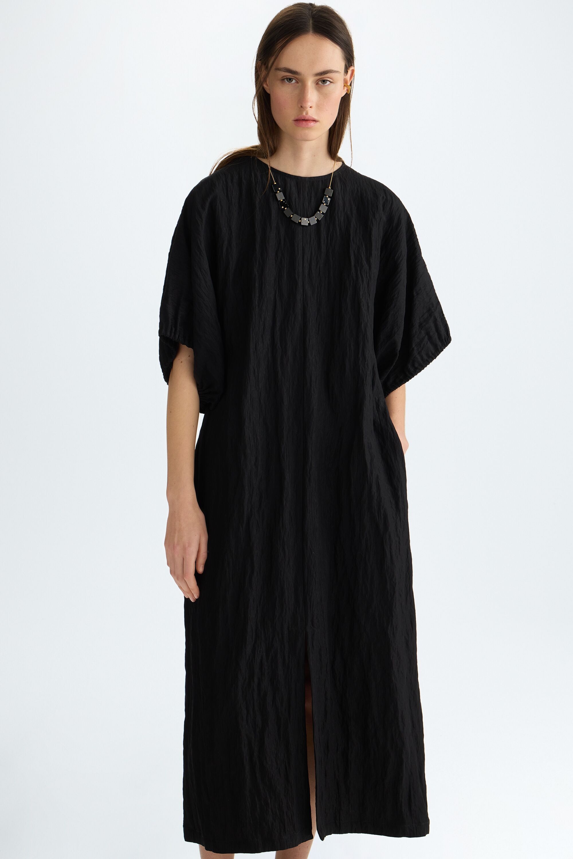 Crinkle satin straight-fit midi dress