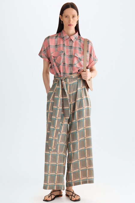 CHEQUERED PRINT TWILL OVERSIZE JUMPSUIT