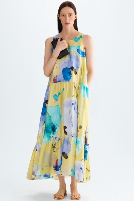 PRINT TWILL A-LINE MIDI DRESS