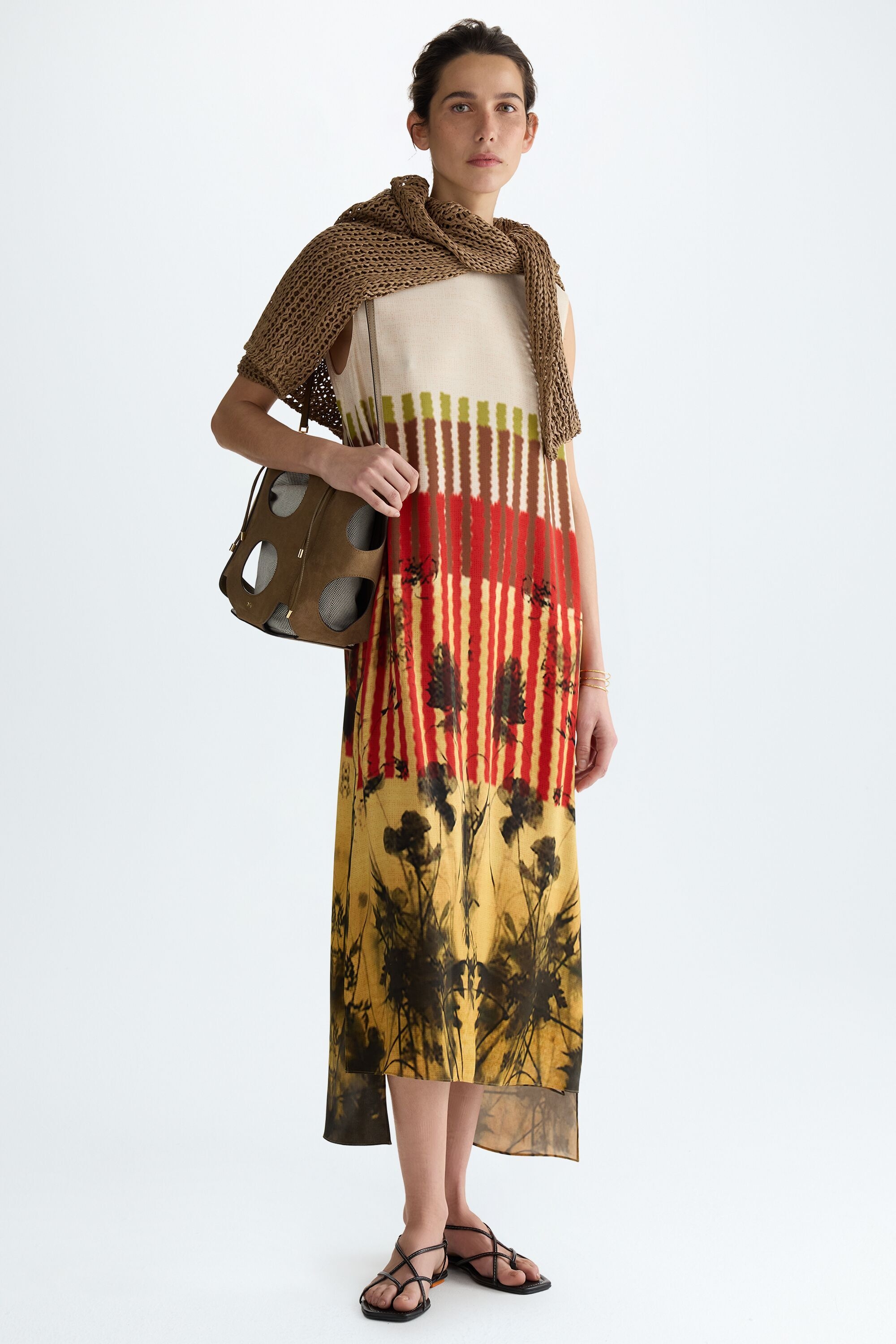 Print crepé midi dress