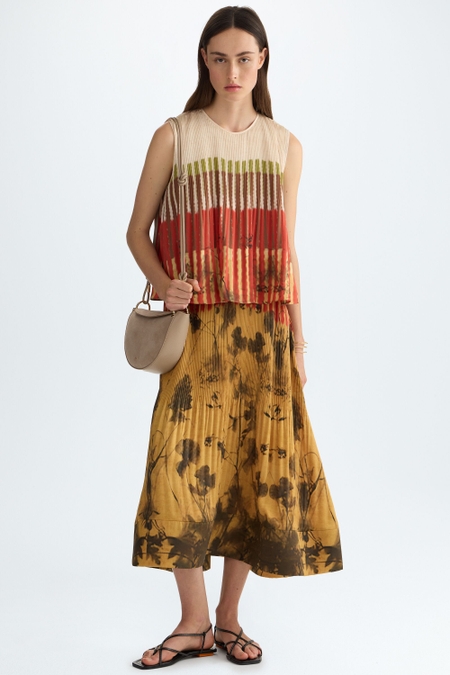 PRINT MICRO-PLEATED TWILL MIDI DRESS