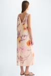 Print linen straight-fit midi dress