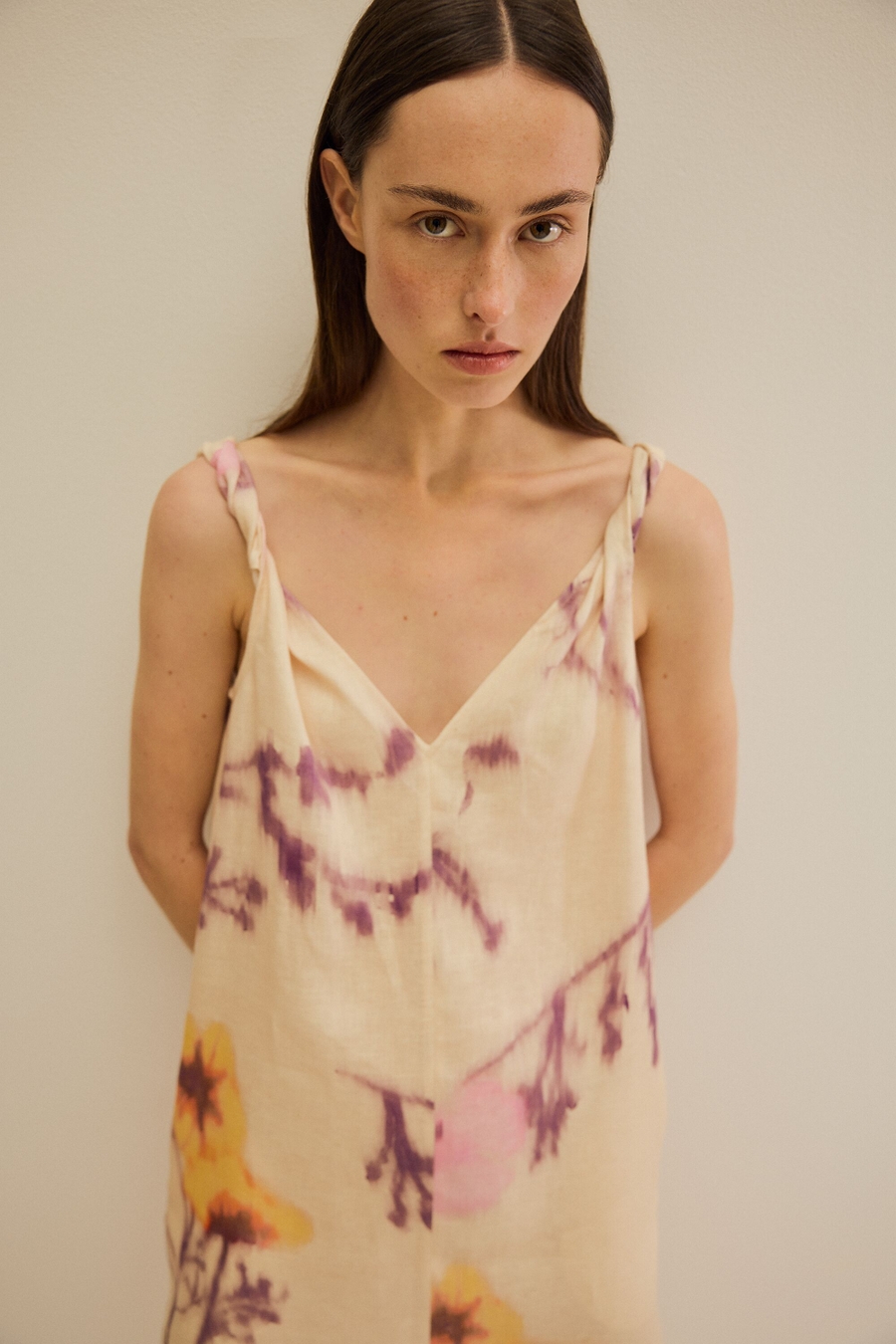 PRINT LINEN STRAIGHT-FIT MIDI DRESS