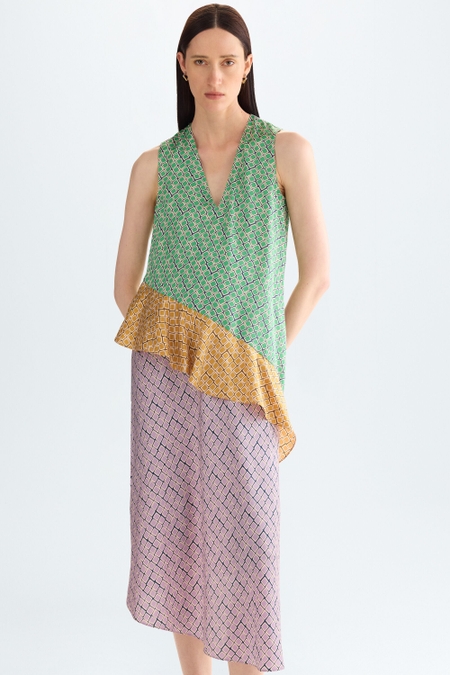 CUBES PRINT TWILL MIDI DRESS