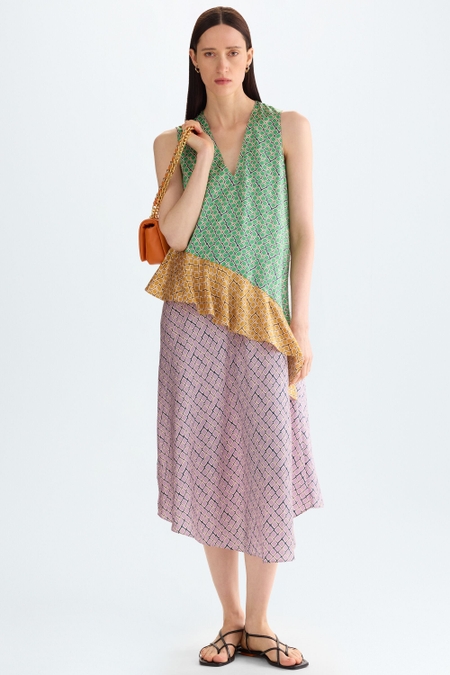 CUBES PRINT TWILL MIDI DRESS