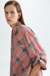 Chequered print twill oversize shirt dress
