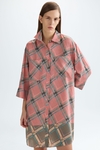 Chequered print twill oversize shirt dress