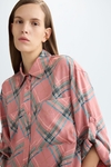 Chequered print twill oversize shirt dress