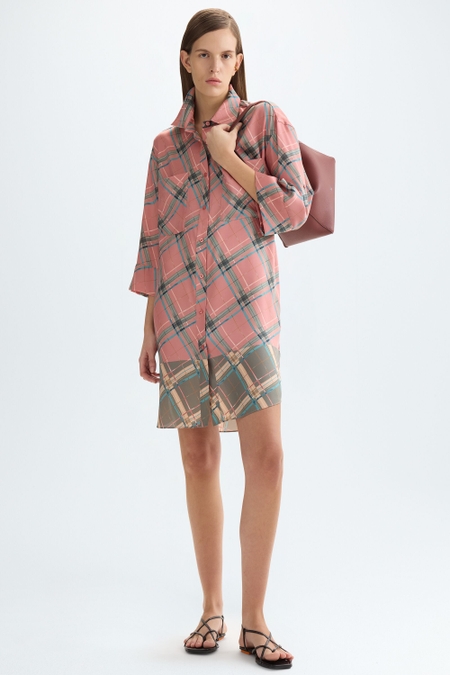 CHEQUERED PRINT TWILL OVERSIZE SHIRT DRESS