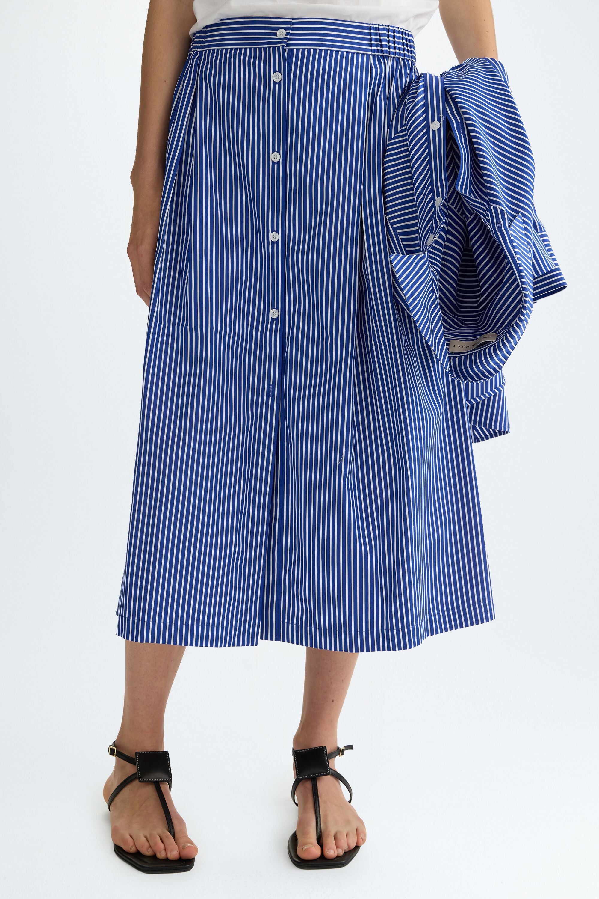 Striped poplin two-piece shirt dress navy/ecru - Purificacion