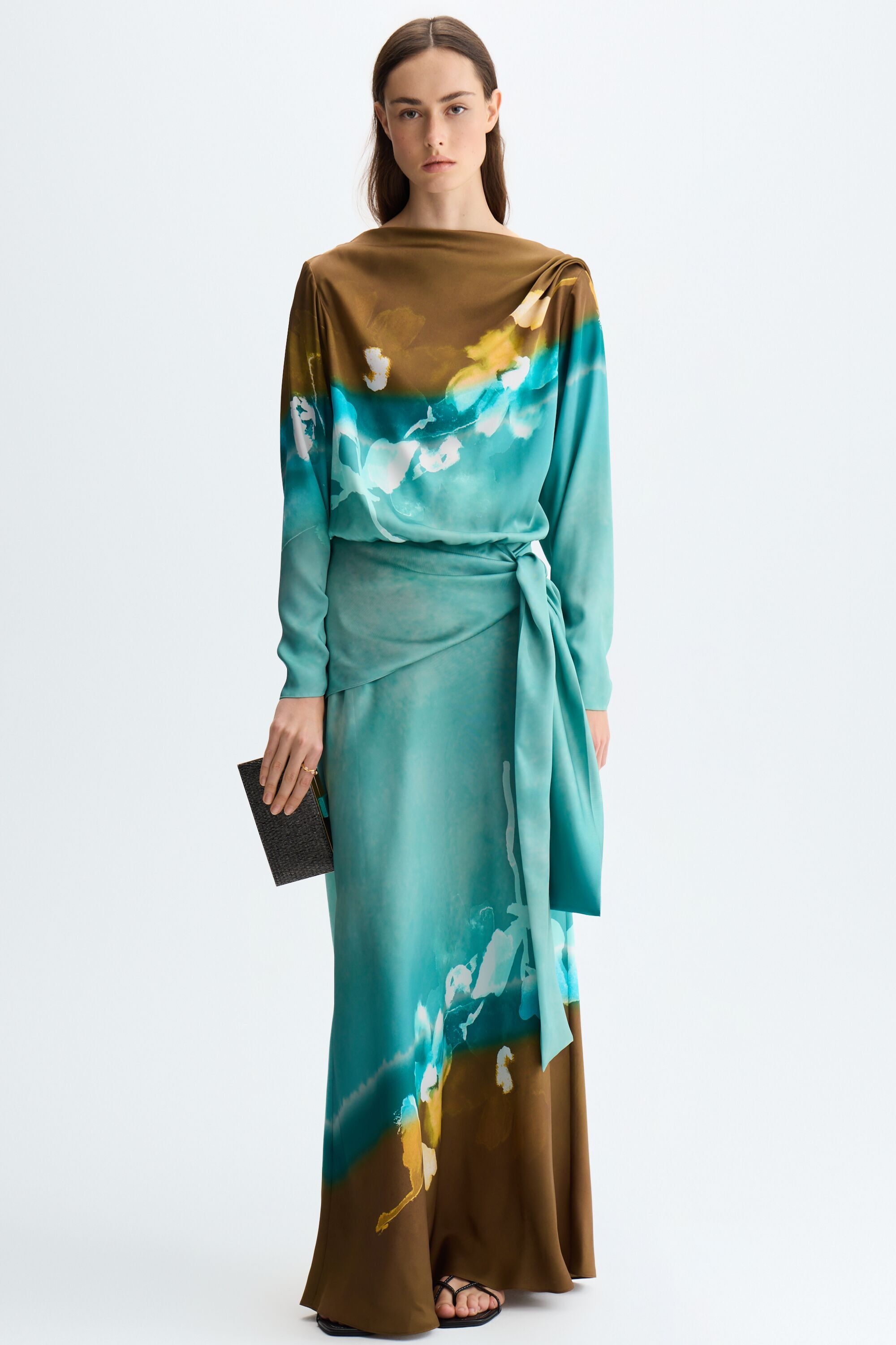 Vestido evasé twill estampado