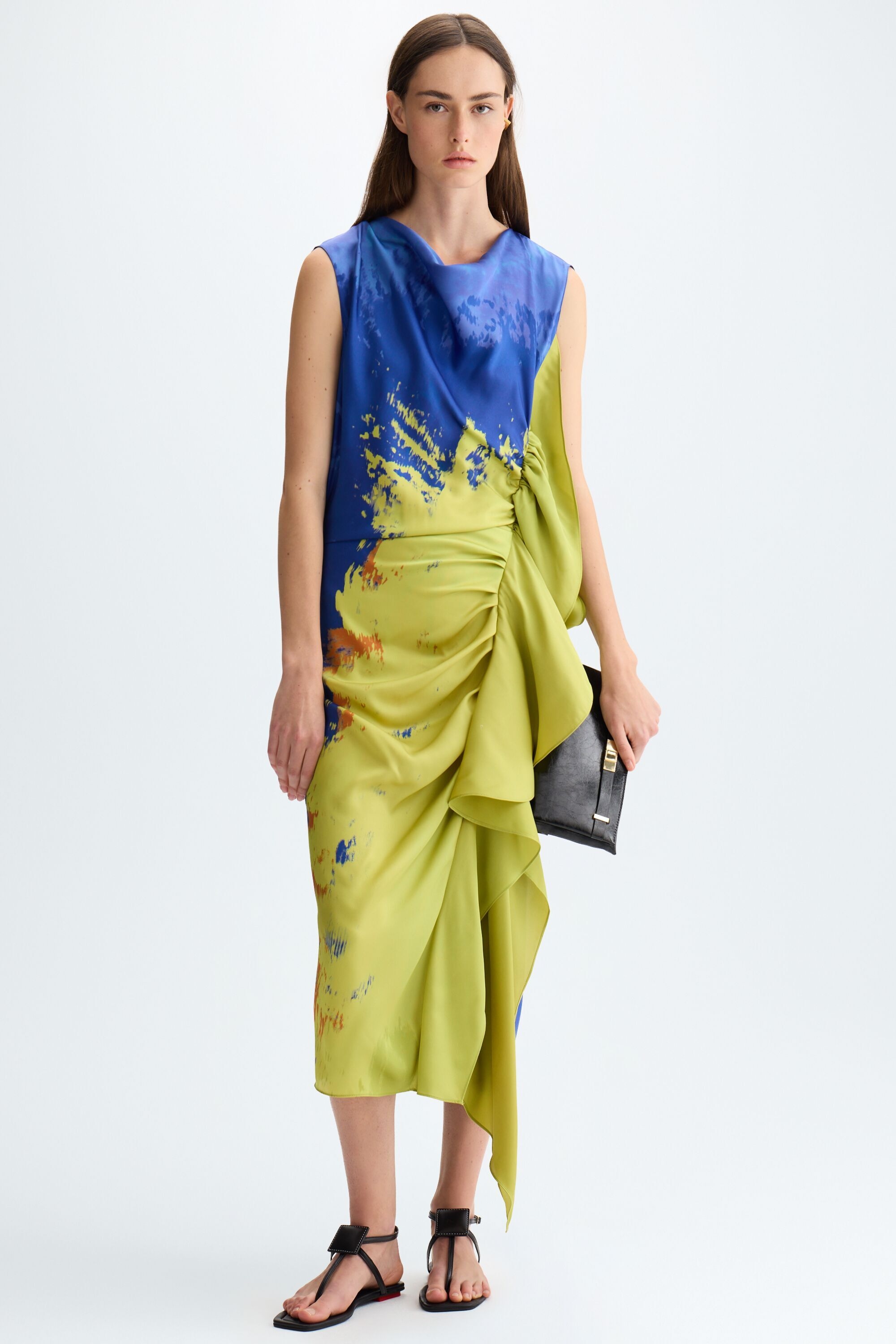 Print twill fitted dress