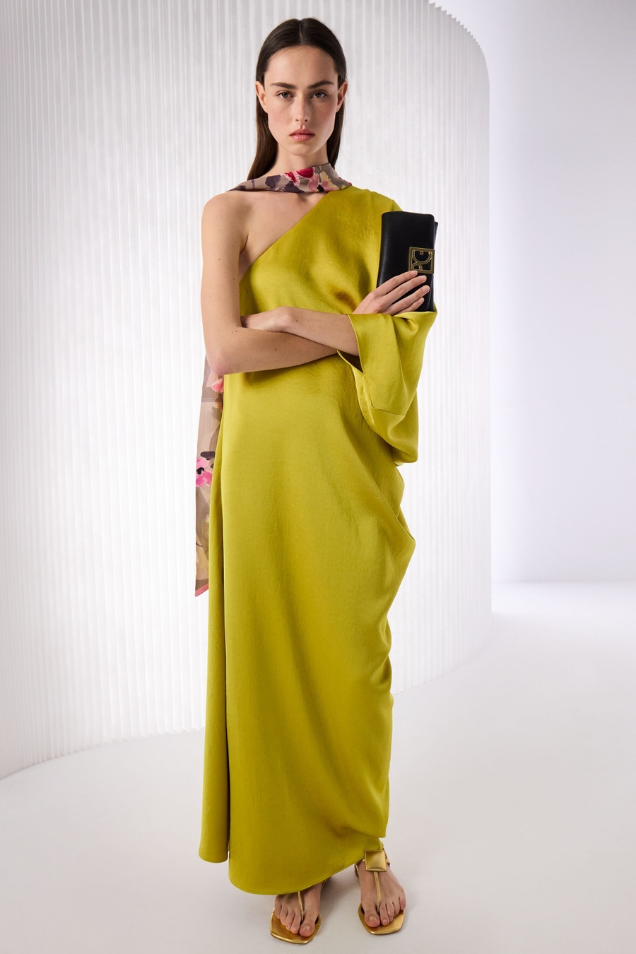 VESTIDO COCOON SATÉN DOBLE DRAPEADO