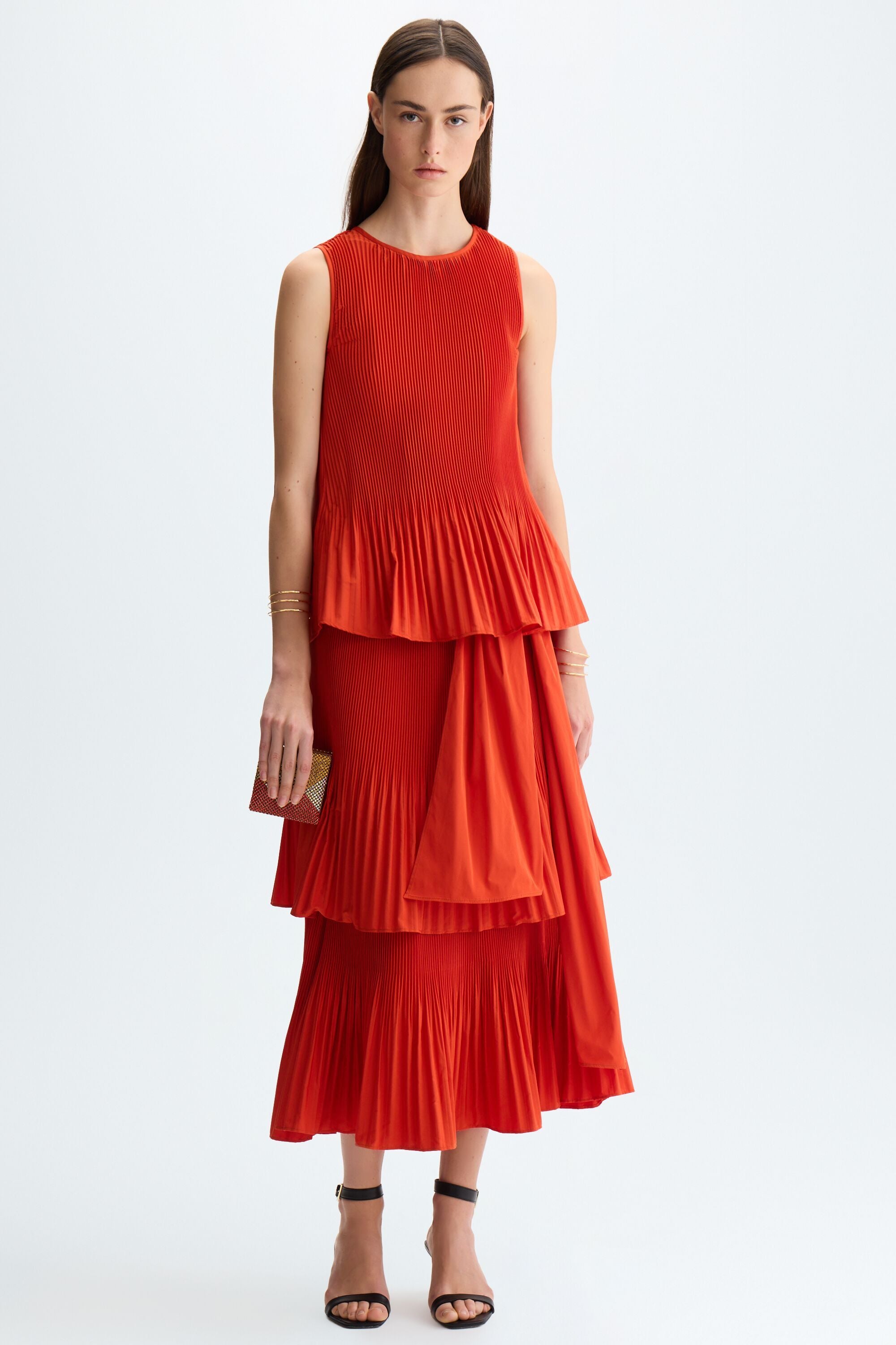 knee length dresses for ladies Pleated Tiered Tie Front Midi Dress | Women's Dresses main image 1