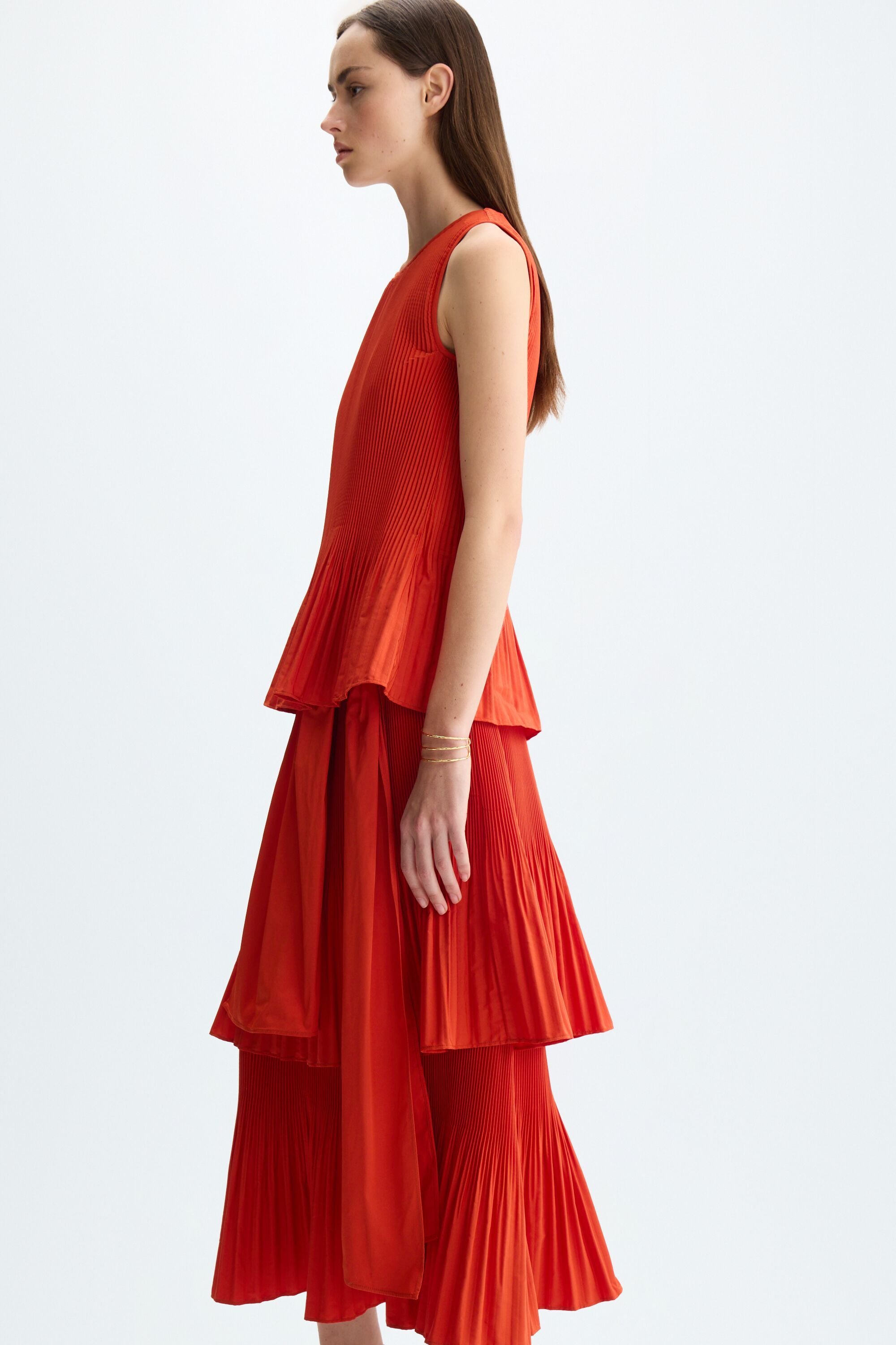 layered pleated dresses Strapless Pleated Layered Long Dress Black