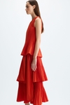 Layered pleated taffeta midi dress