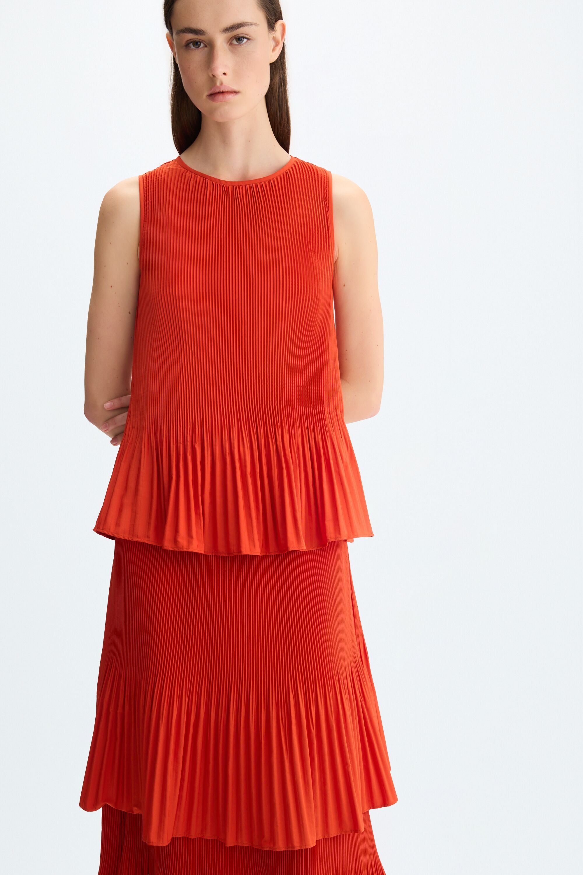 Layered pleated taffeta midi dress orange - Purificacion Garcia United  States