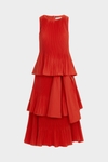 Layered pleated taffeta midi dress