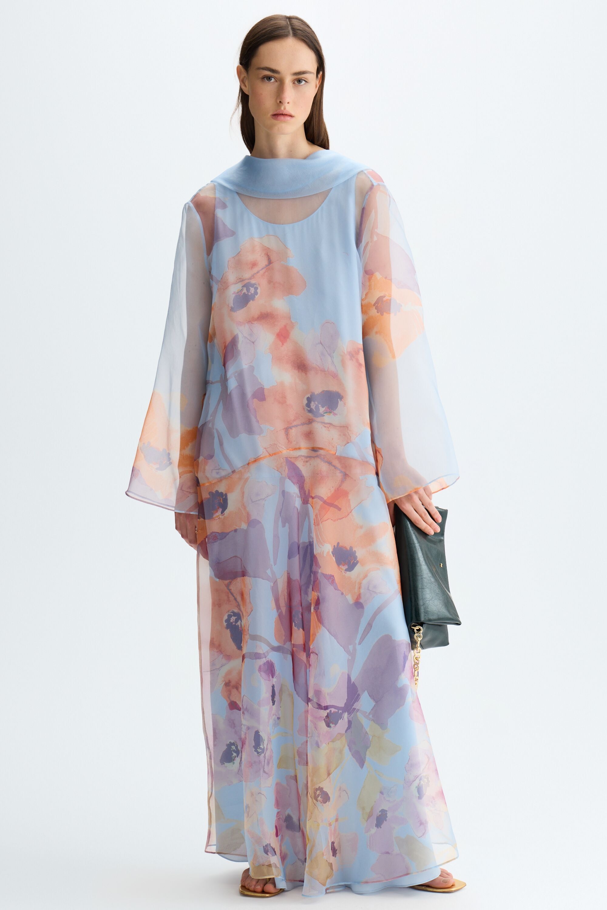 Print silk organza A-line dress