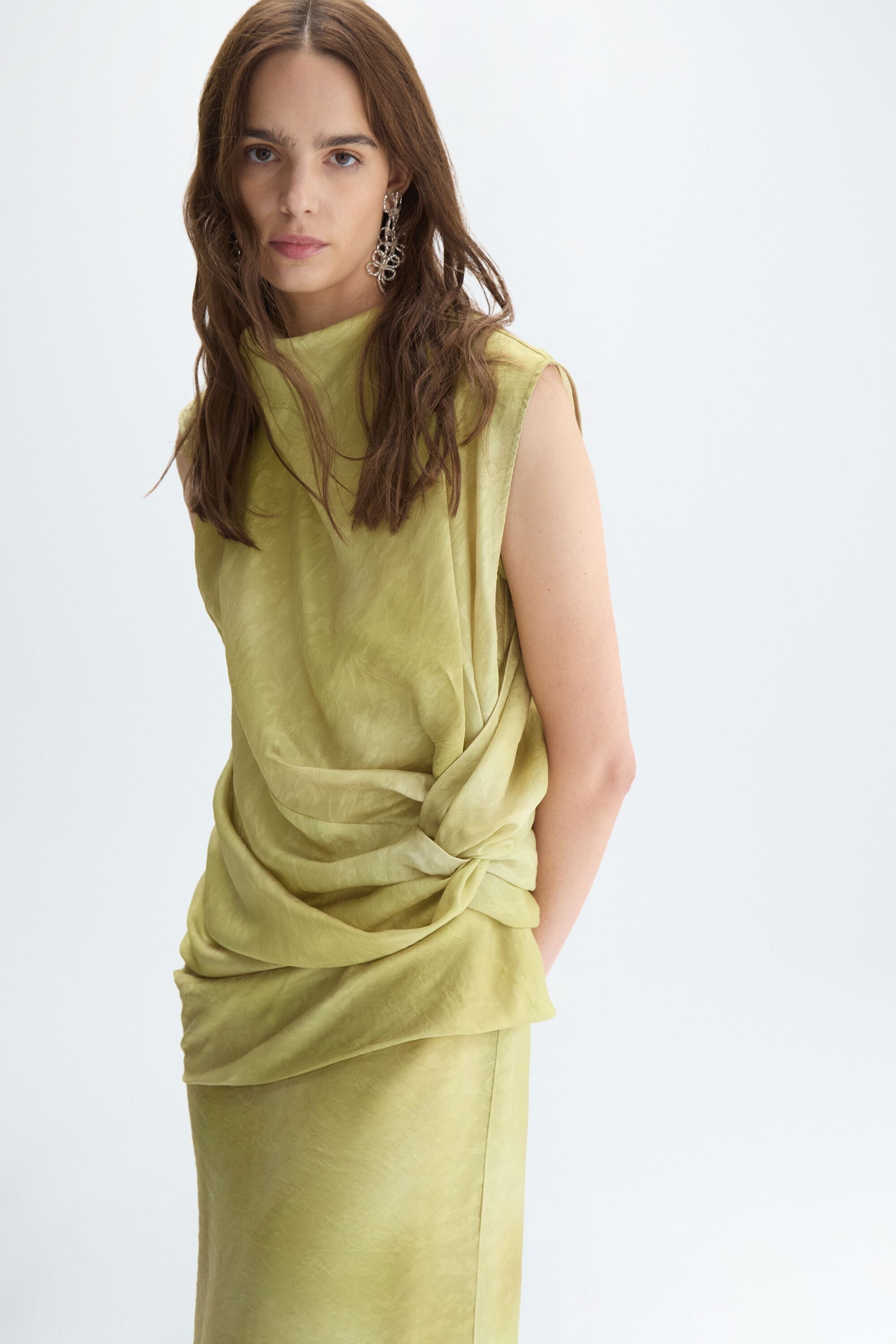 Draped jacquard midi dress lime - Purificacion Garcia United States