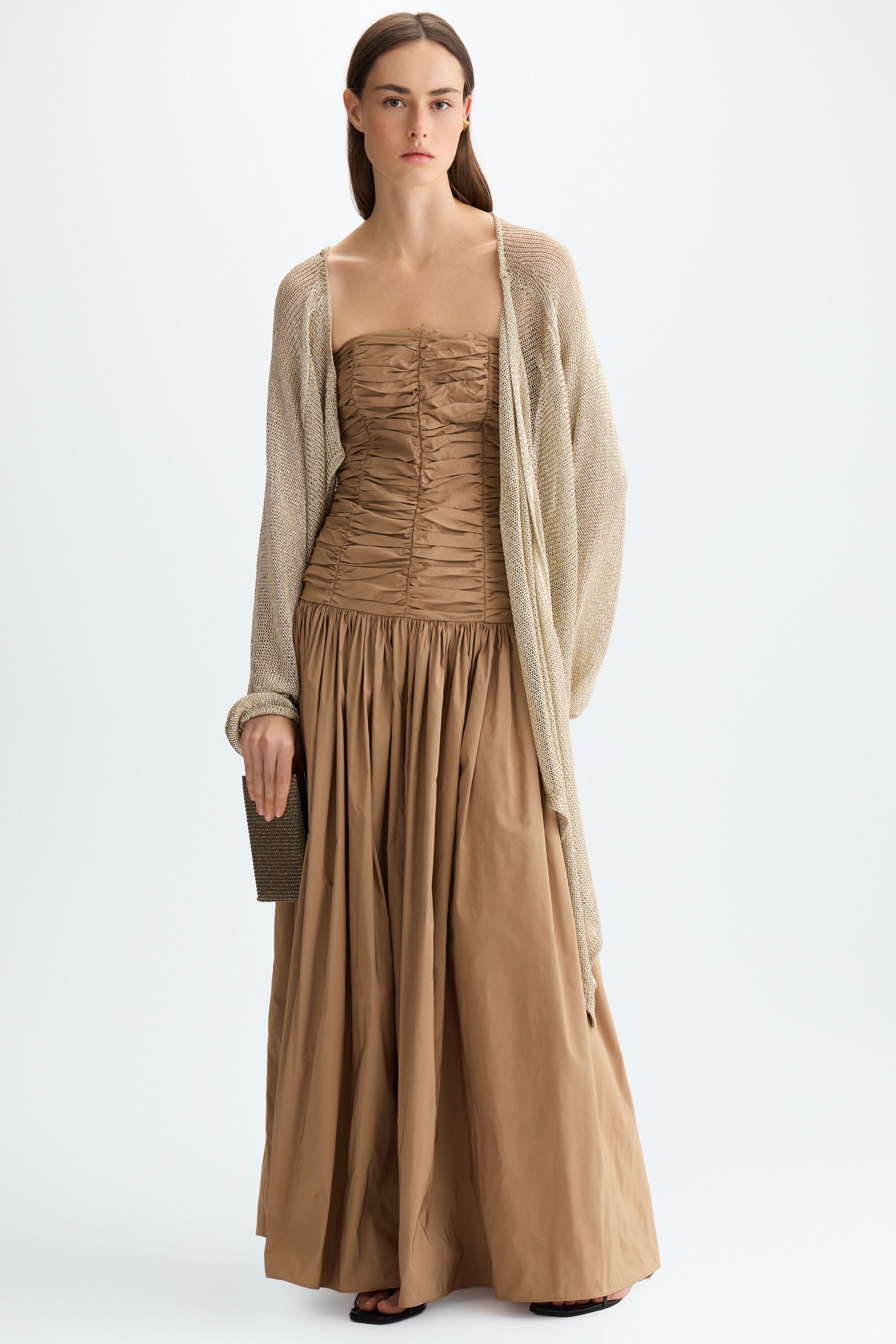 Draped taffeta fitted dress camel - Purificacion Garcia United States