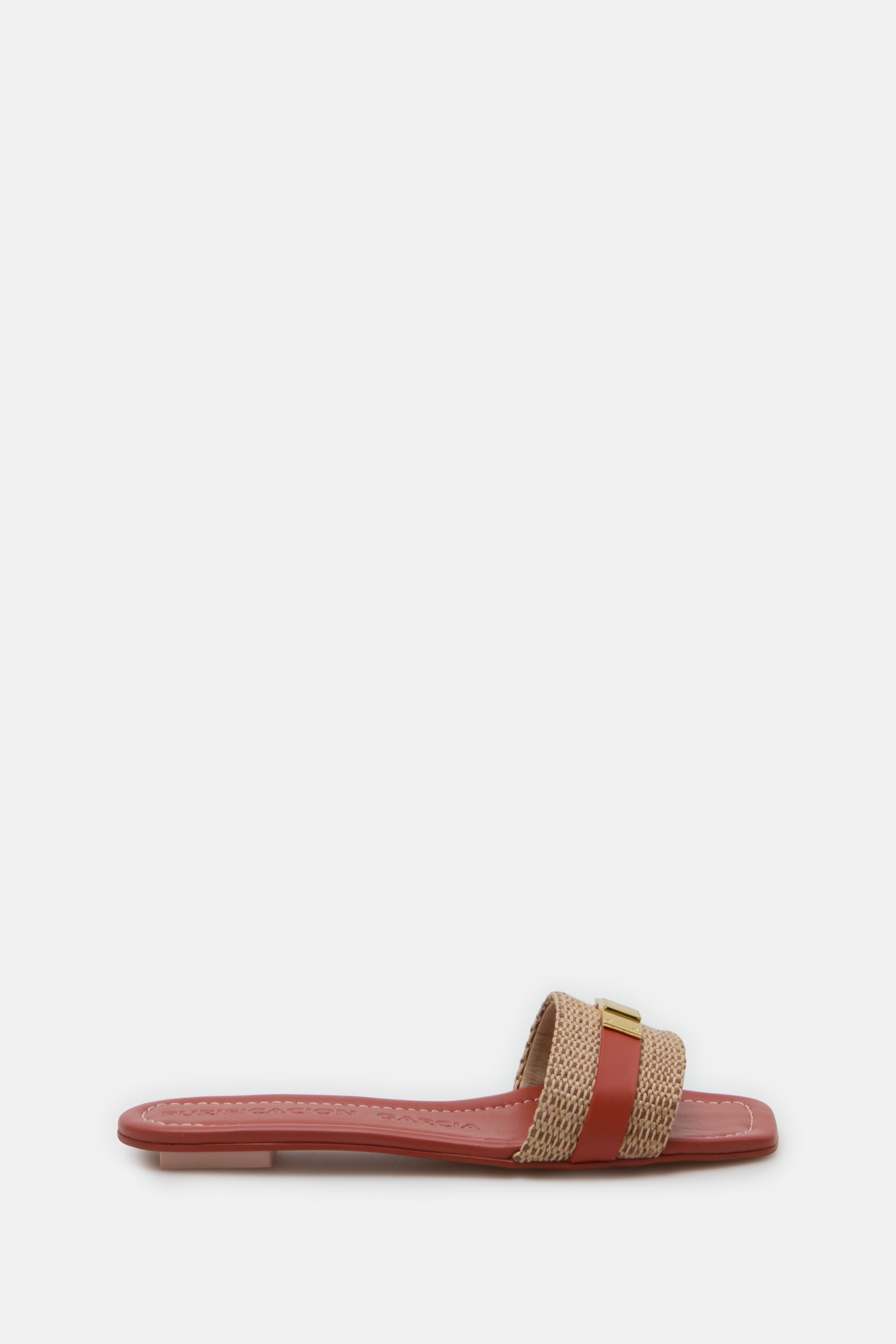 La Gran Manzana leather raffia flat sandals