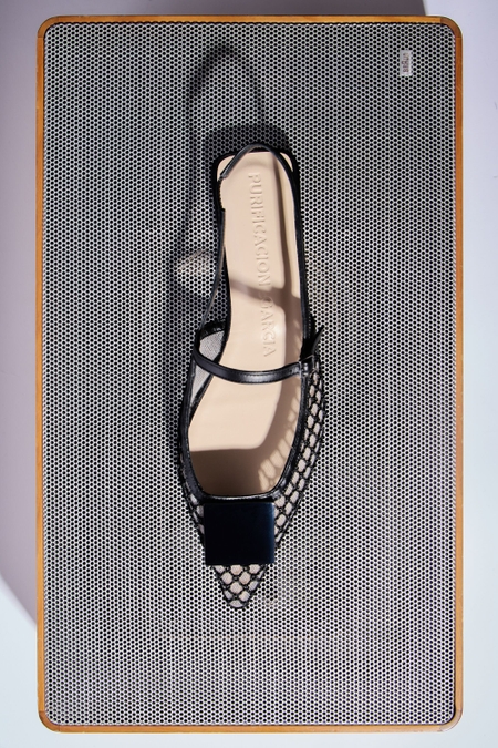 CUBO MESH LEATHER SLINGBACK FLATS