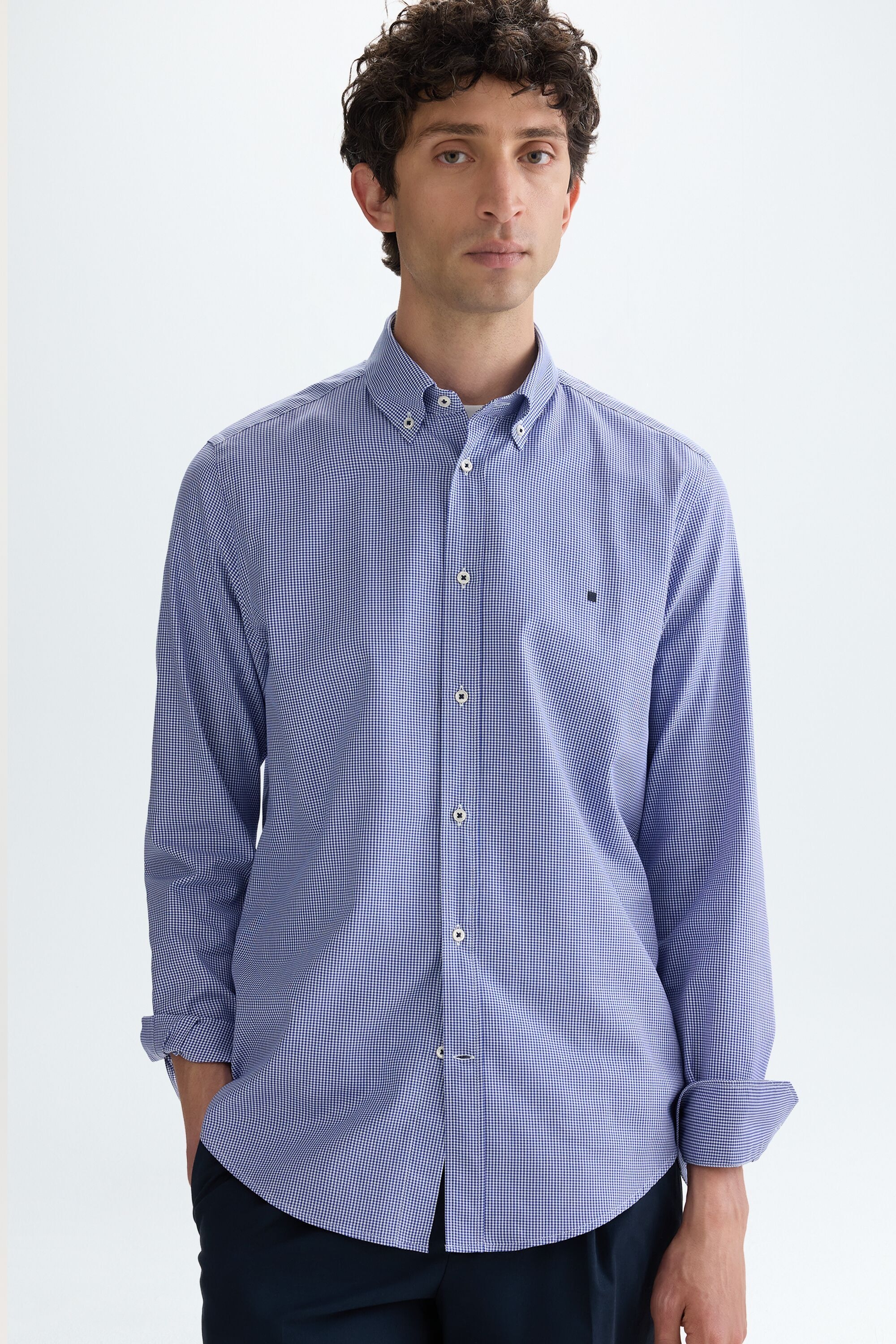 Micro-check twill shirt - BLUE/WHITE