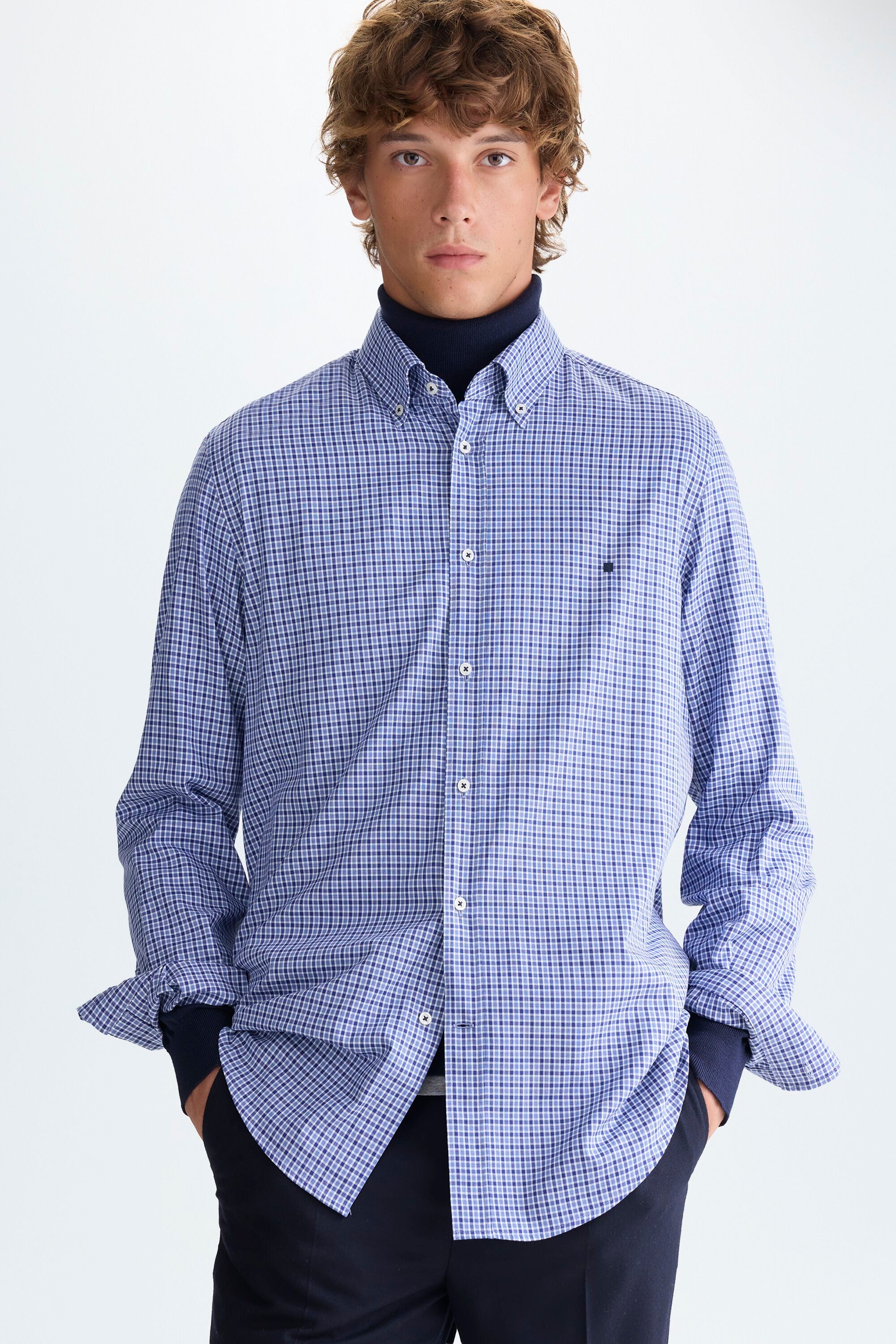 Gingham textured check shirt - WHITE/NAVY