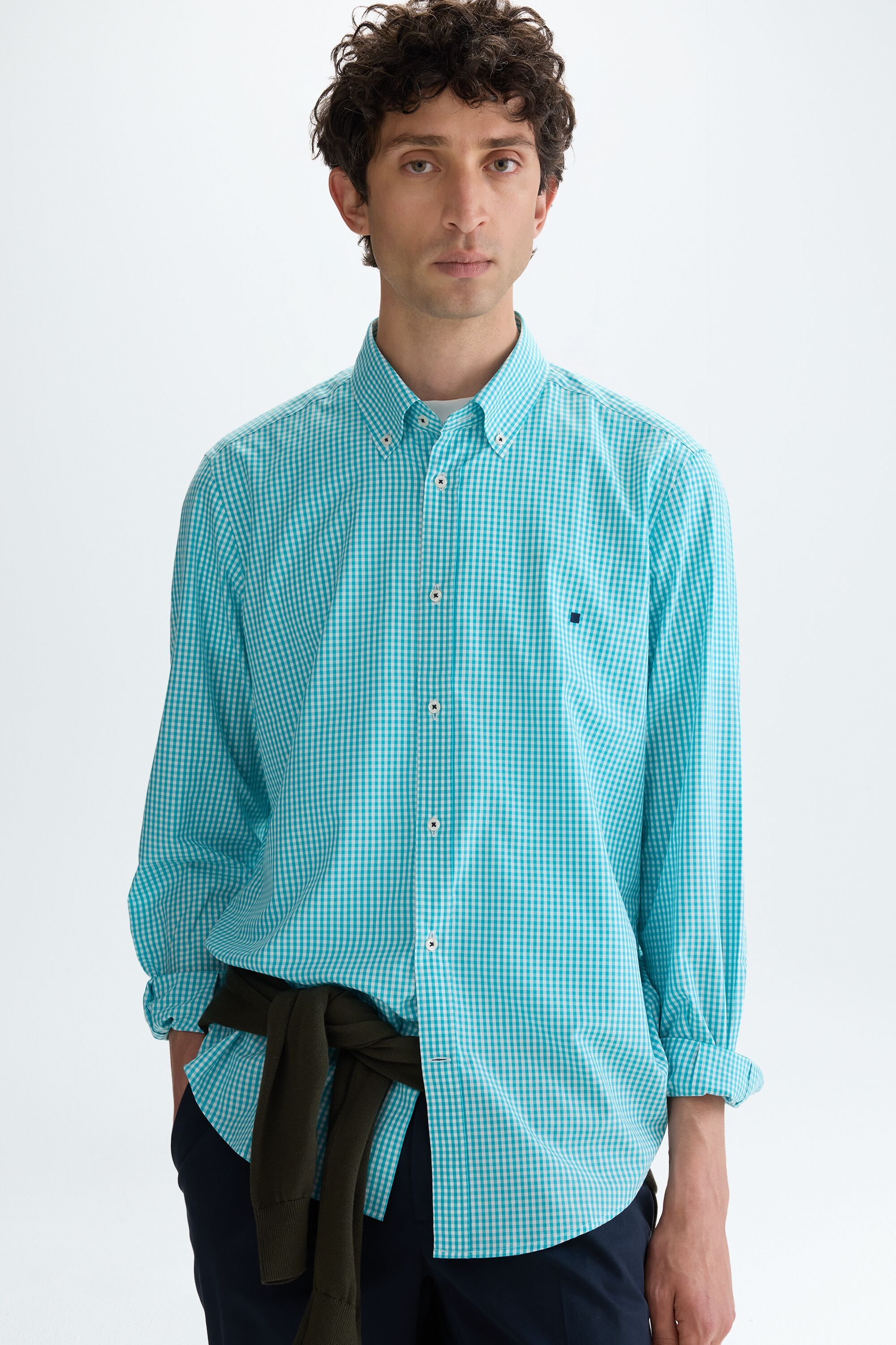 Gingham check poplin shirt - GREEN/WHITE