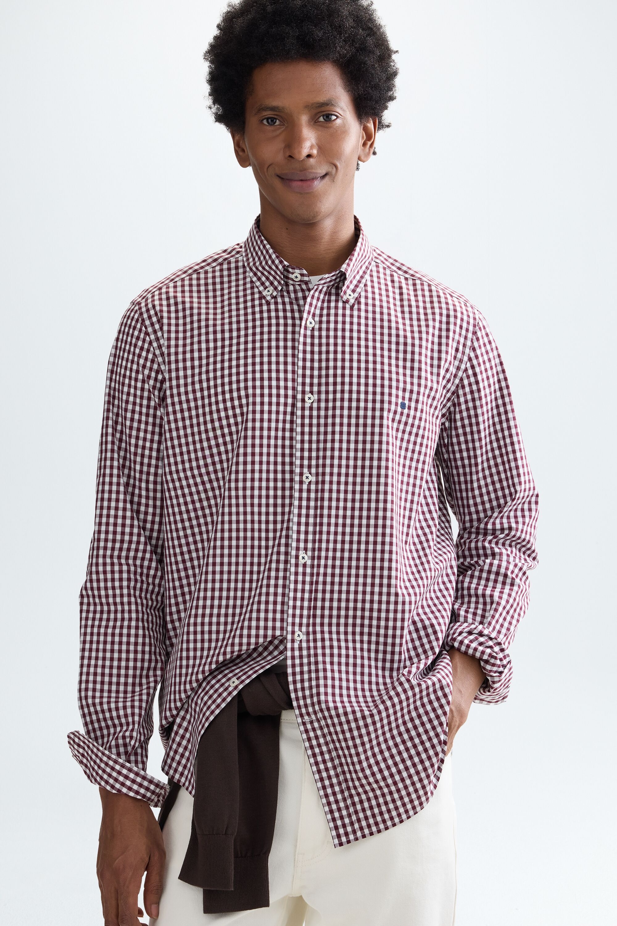 Gingham check poplin shirt