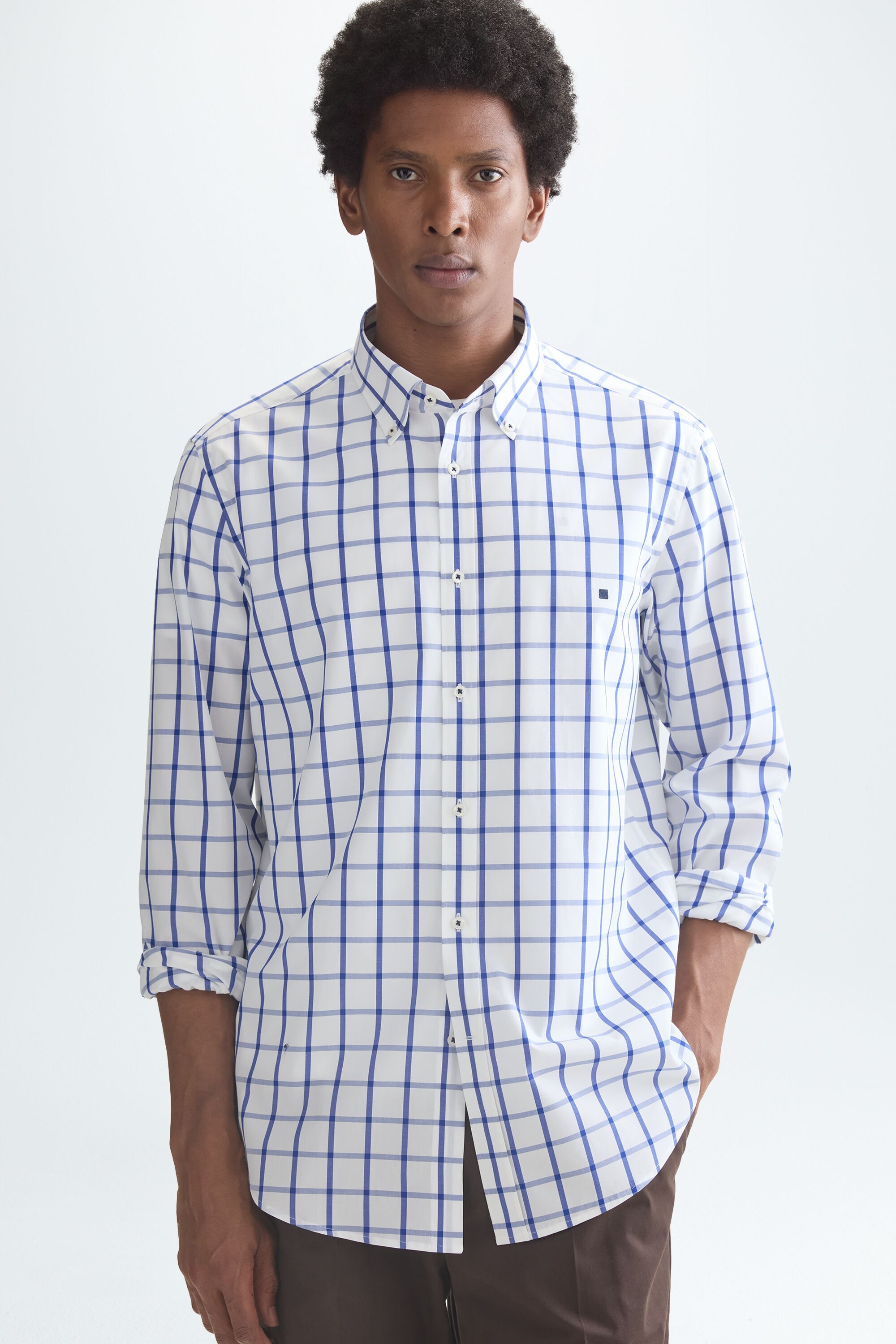 Windowpane check poplin shirt - INK BLUE/WHITE