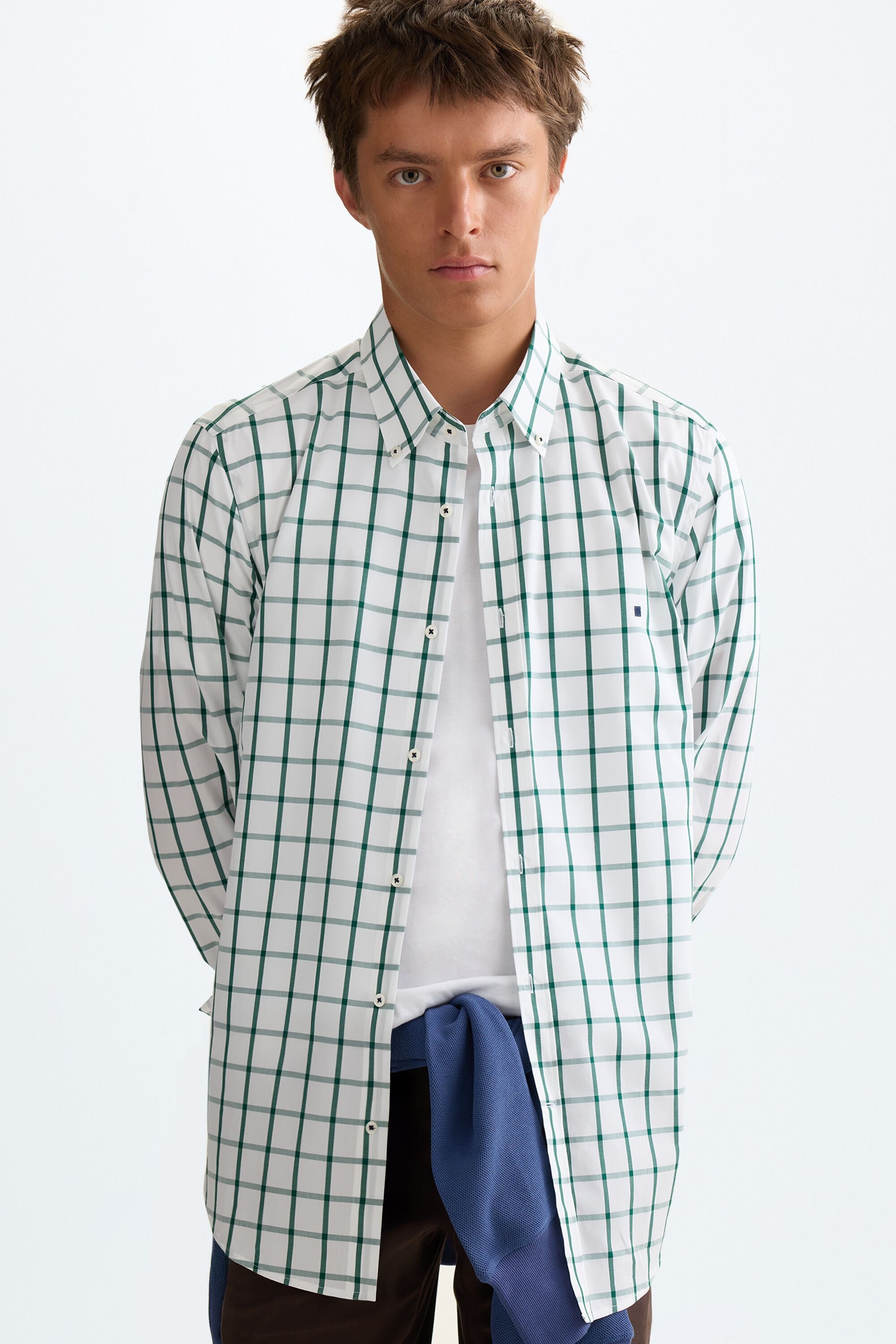 Windowpane check poplin shirt