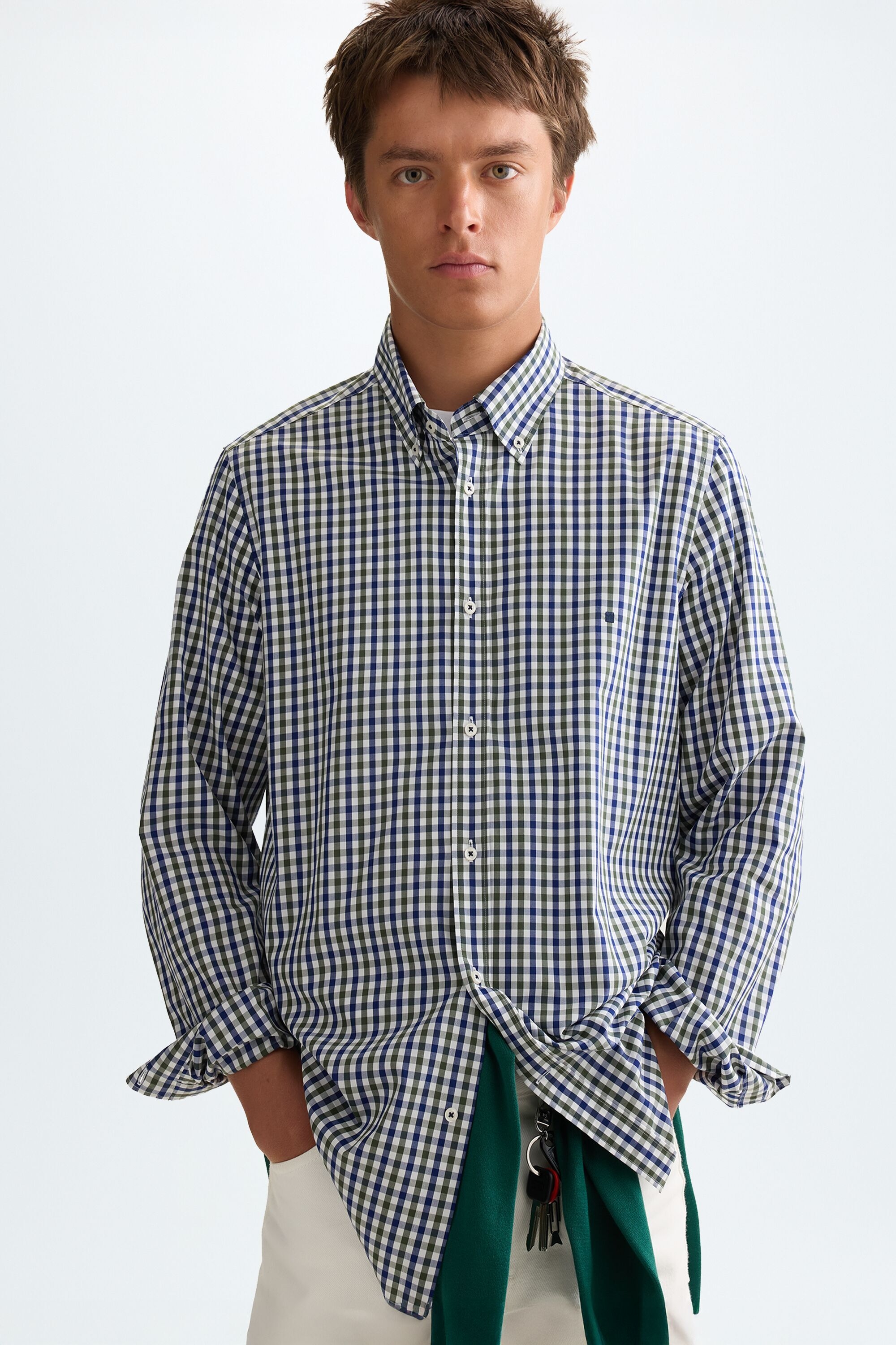 Gingham check poplin shirt