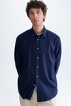 Camisa sarga lisa cinta grosgrain