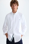 Camisa sarga lisa cinta grosgrain