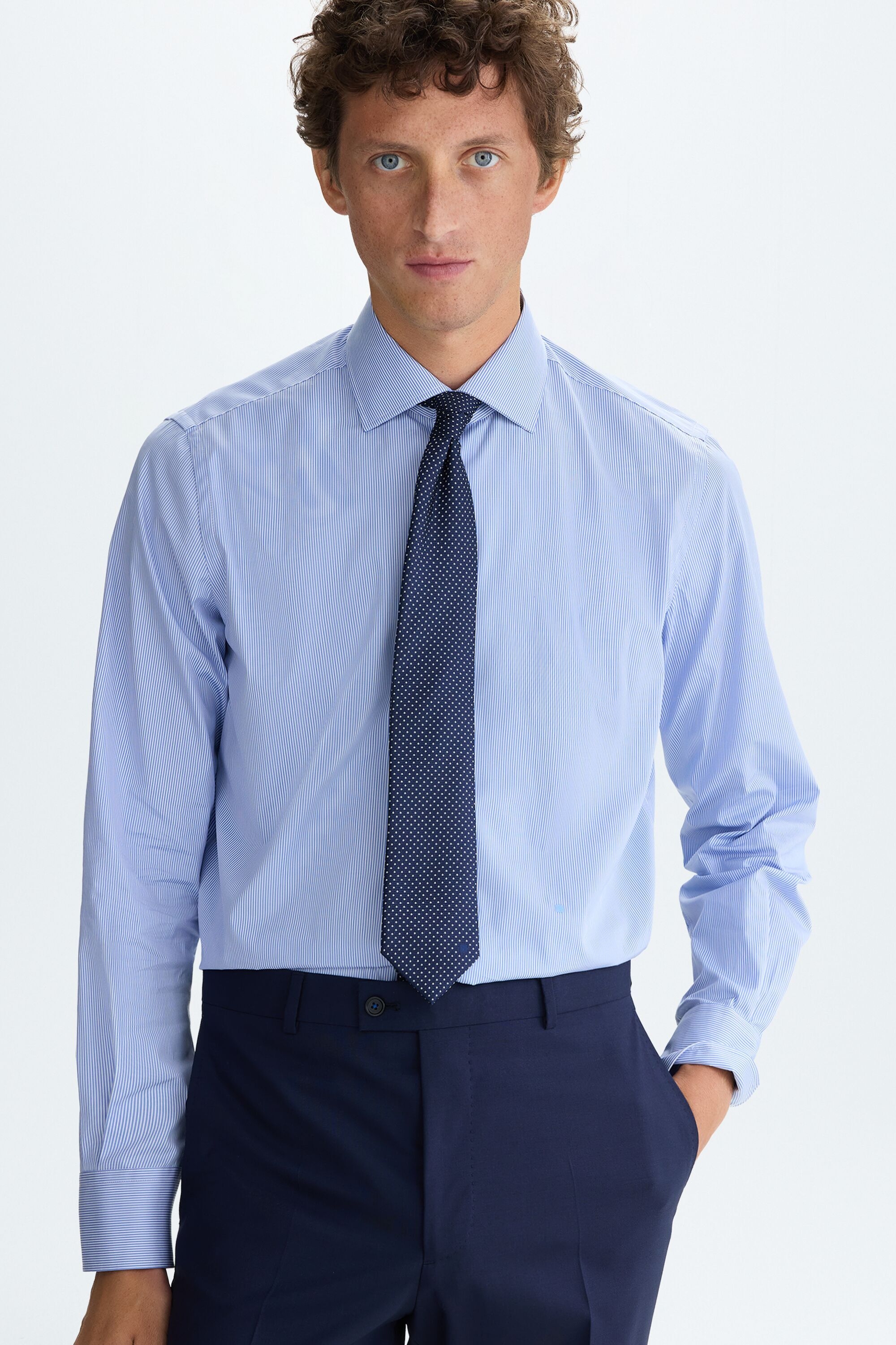 Spread collar Oxford pinstripe shirt - SKY BLUE/WHITE